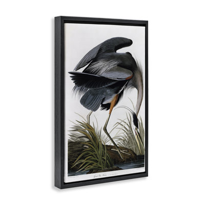 Classic Heron at Lake Black Framed Floater Canvas by Stellar Design Studio