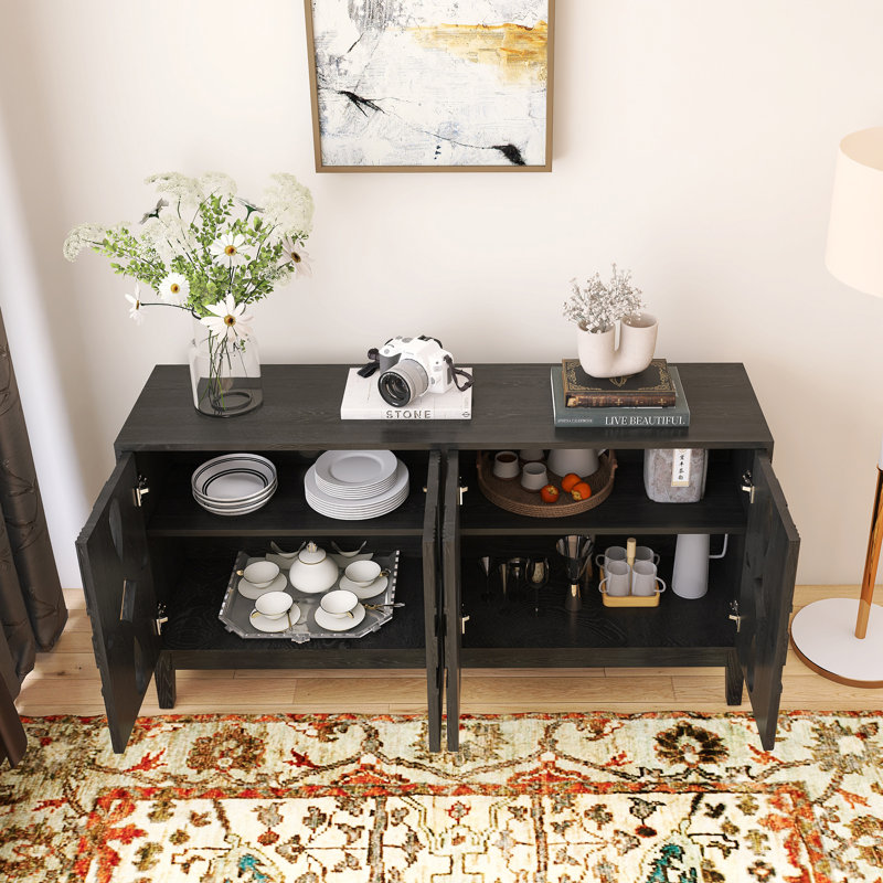 60.50 Inch Wood Sideboard With 4 Doors & Adjustable Shelves, Black