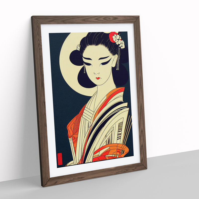 Artistic Geisha No.2 - Wall Art, 34cm H x 25cm W, Walnut Framed