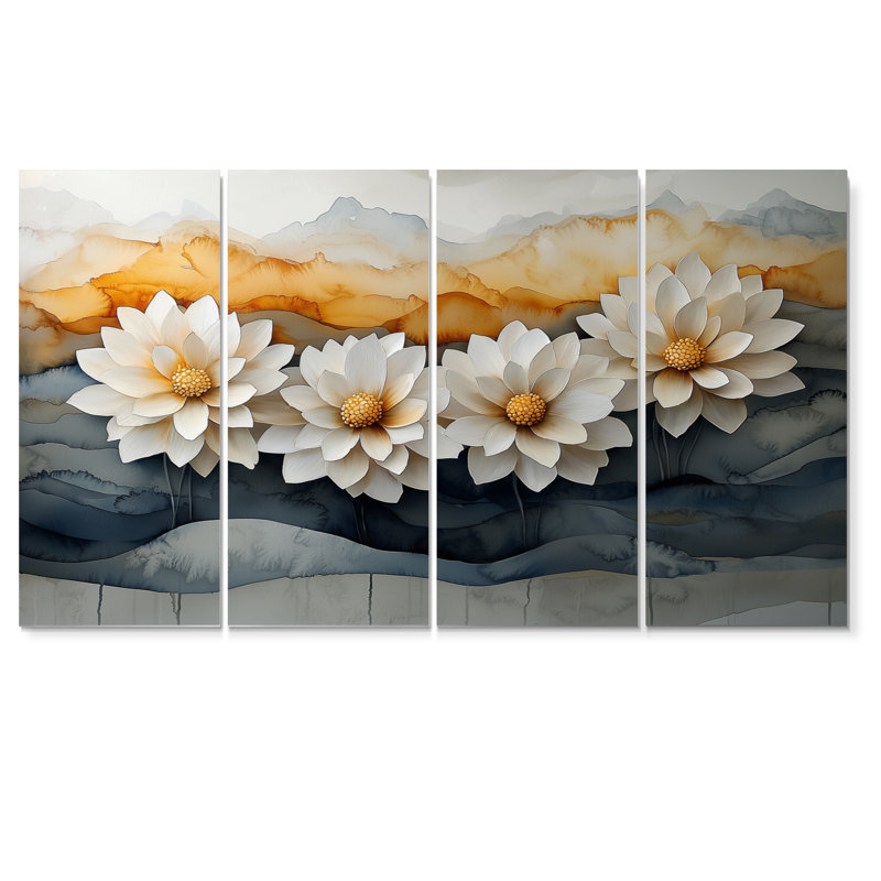 «Golden Harmony Of Mums Floer II» - art mural Harmony - toile d'art traditionnelle, 4, H 28 po x l 48 po