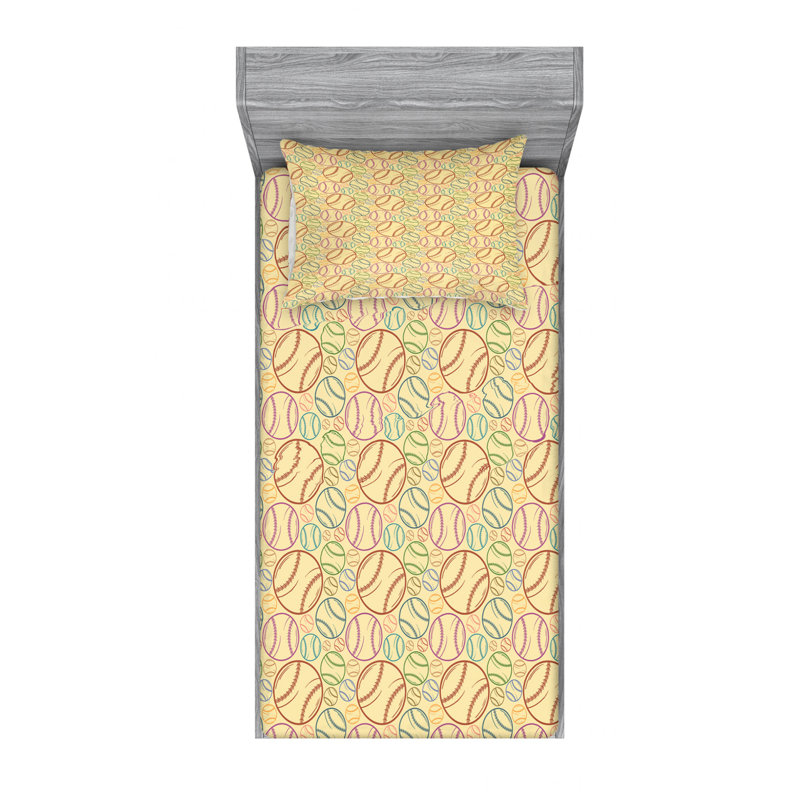 Baseball Microfiber Patterned Fitted Sheet, Twin Fitted Sheet with 1 Pillowcase