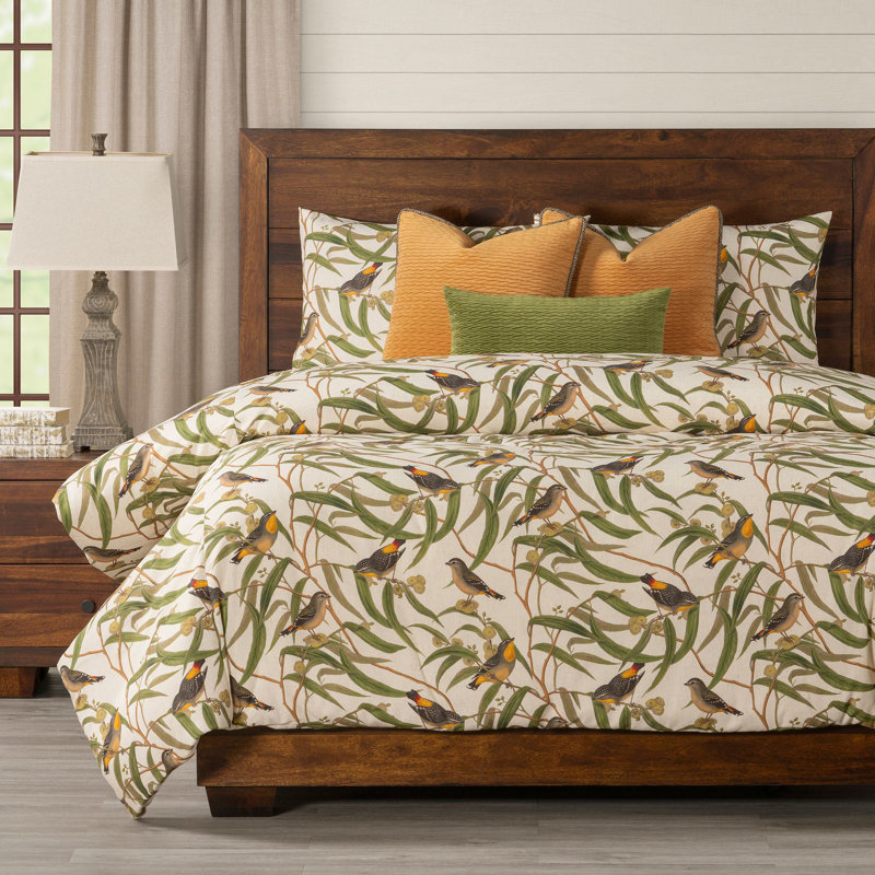 Bird Print Duvet Cover & Insert Set, Full Duvet Cover + 2 Shams + 3 Pillows