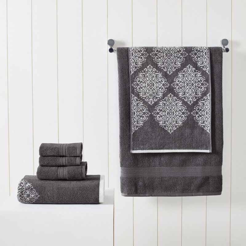 Modern Threads Artesia Damask 6-Piece Reversible Yarn Dyed Jacquard Towel Set - Bath Towels, Hand Towels, & Washcloths - Super Absorbent & Quick Dry