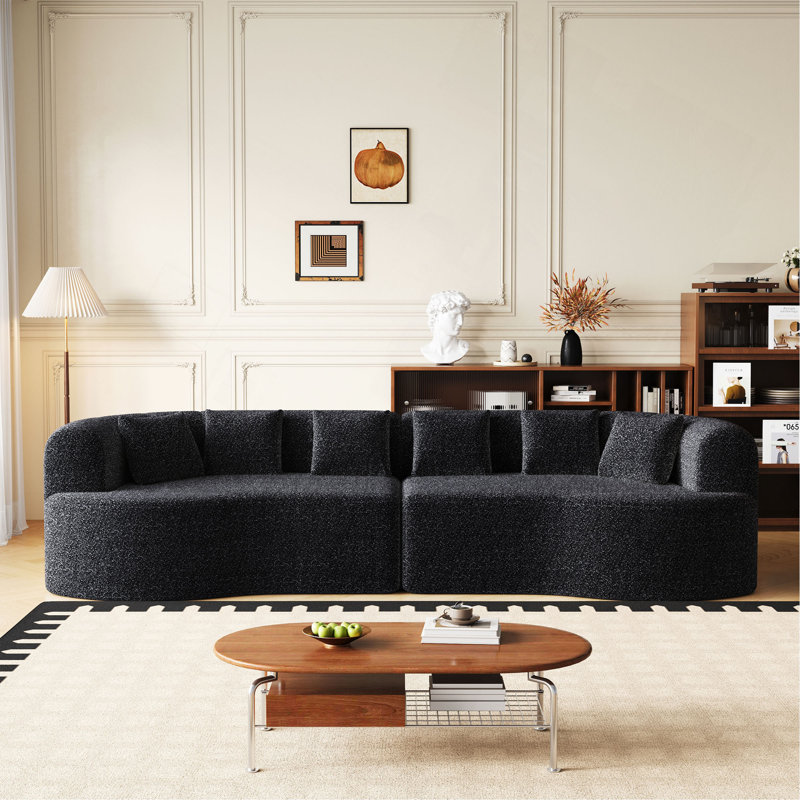 Canapé modulaire incurvé surdimensionné, 106,3 pouces, moderne, sans os, nuage, sans os, avec 6 coussins, canapé de luxe en chenille à quatre places en mousse à mémoire de forme profonde