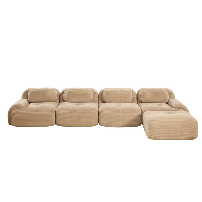 Canapé d'angle en forme de L avec revêtement en velours côtelé, mousse 32D, forme incurvée, structure antidérapante, aucun assemblage requis pour la maison