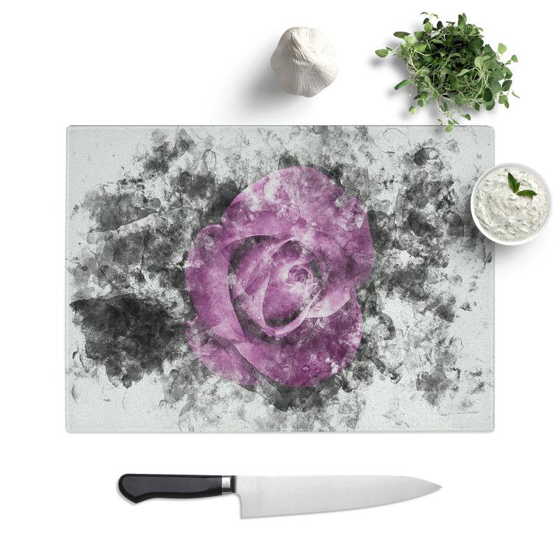 Tempered Glass Purple Rose in the Shadows Chopping Board, 20 cm x 28.5 cm