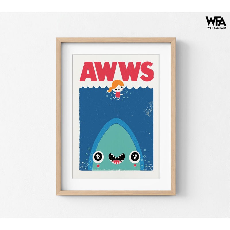 Baby Shark Poster Kids Playroom Print, Framed Cute Shark Print, Ocean Poster Oversized Wall Art, Beach Decor Print Large Wall Art