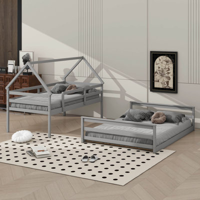 Twin Over Full Bunk Bed With Integrated Step Ladder For House Use