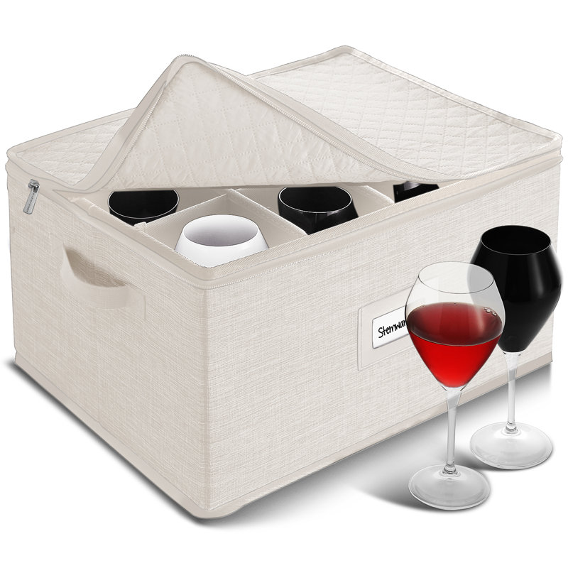 Boîte de rangement rigide pour verres à vin / verres à pied avec séparateurs, Beige, Paquet de 1