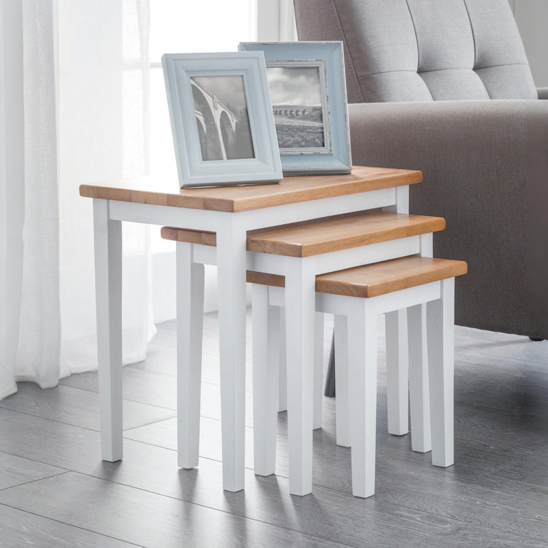 Elvina Solid Wood Nesting Tables, Natural Oak/White
