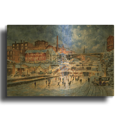 « La fête du patinage, Lockport, New York, vers 1905 », par Stanton Manolakas. Tableau mural en métal doré, 91,4 cm x 61 cm.