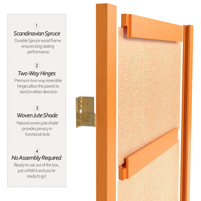 71" H Jute Shoji Room Divider, Honey, 5