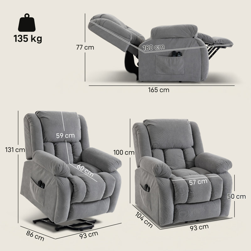 104 cm Wide Velvet Lift Assist Recliner