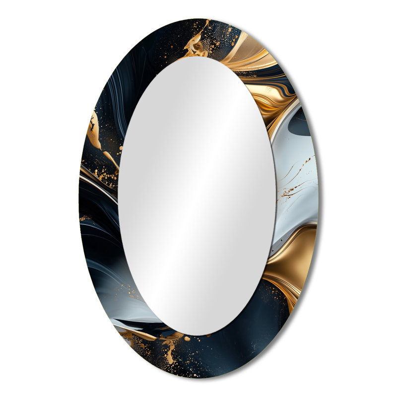 Or et noir captivant marbre I - miroir mural ovale moderne noir, 36 po x 24 po