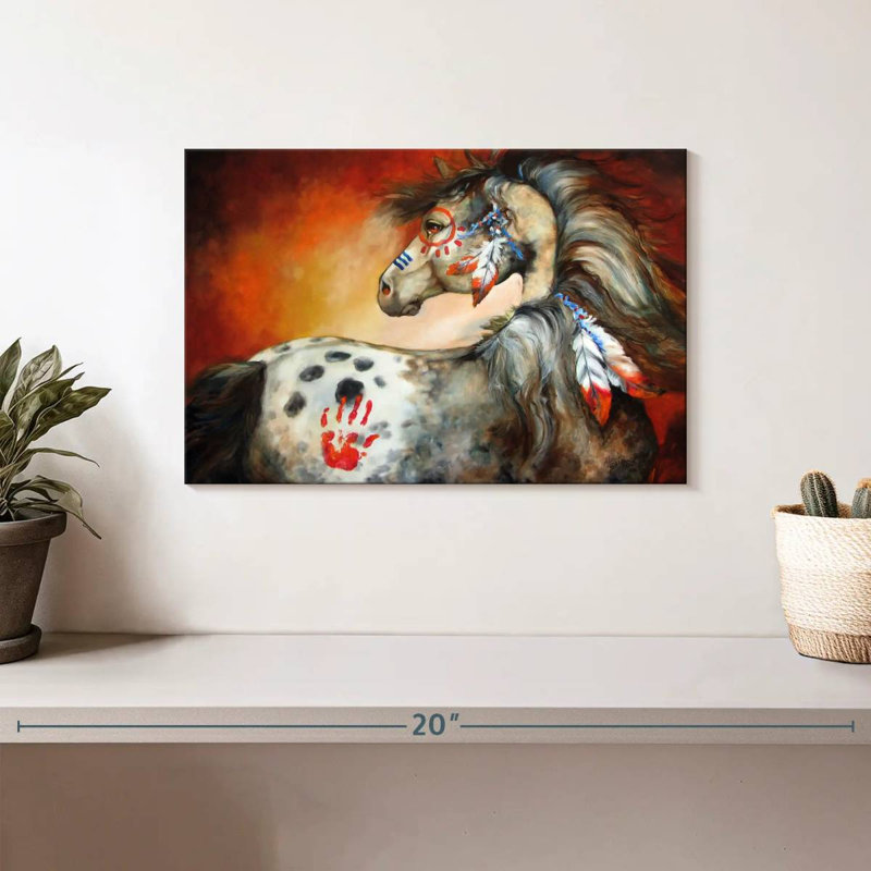 Poney de guerre indien 4 plumes, H 8 po x l 12 po