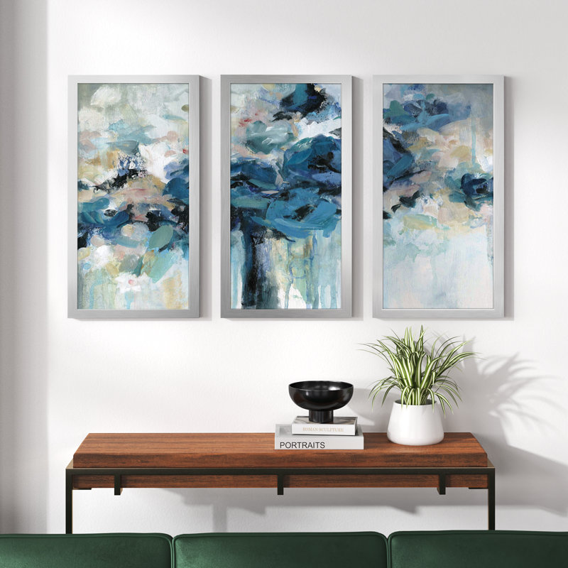 «Midnight Splash» par Nan - ensemble de 3 pièces sur acrylique dans un cadre argenté, L 52,5 po x H 33,5 po x P 1 po