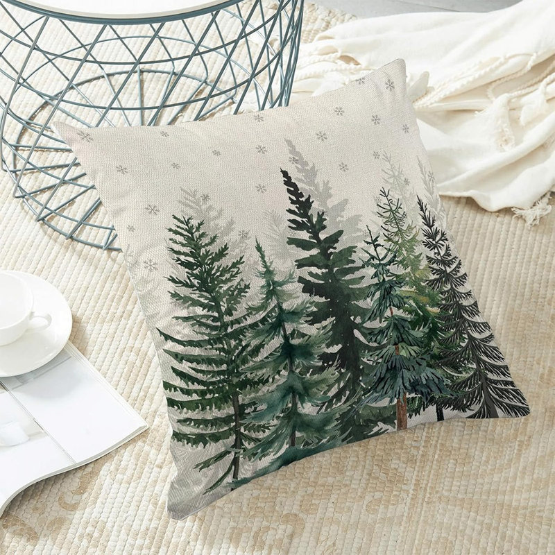 Ensemble de 2 housses de coussin décoratives de Noël 18 x 18 pouces, ensemble de 2 flocons de neige en forme d'arbre de Noël vert Housse de coussin décoration de Noël Housse de coussin en lin pour l'hiver