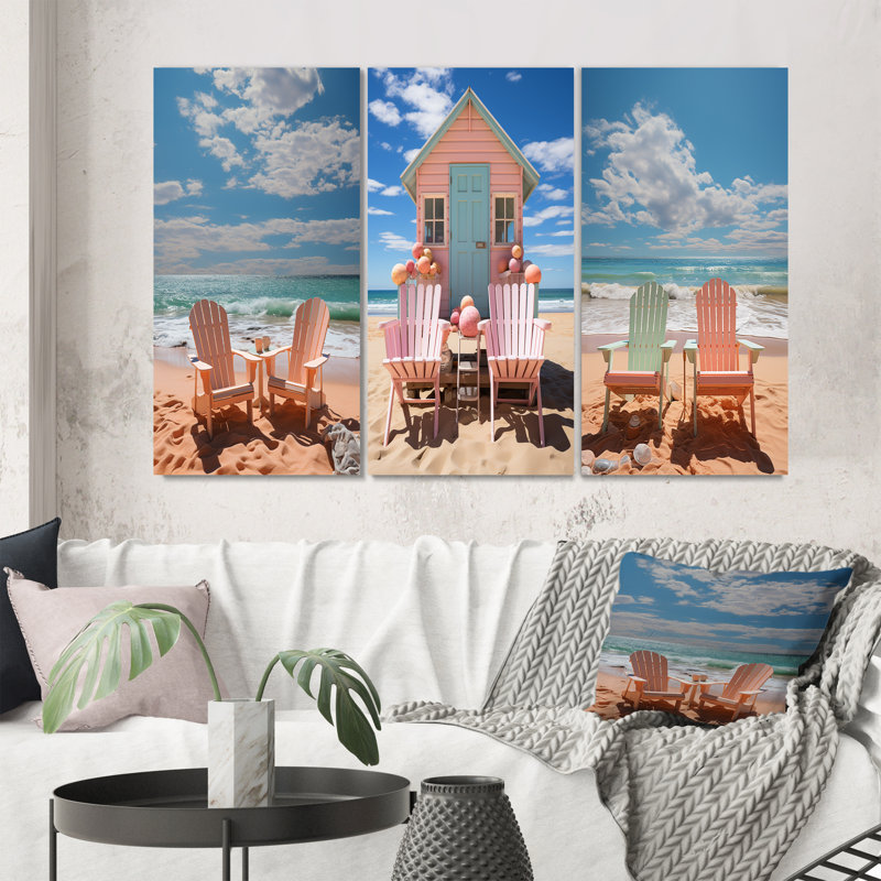 «Beach Chairs Dream», 3 pièces sur toile, H 20 po x l 36 po, Toile tendue