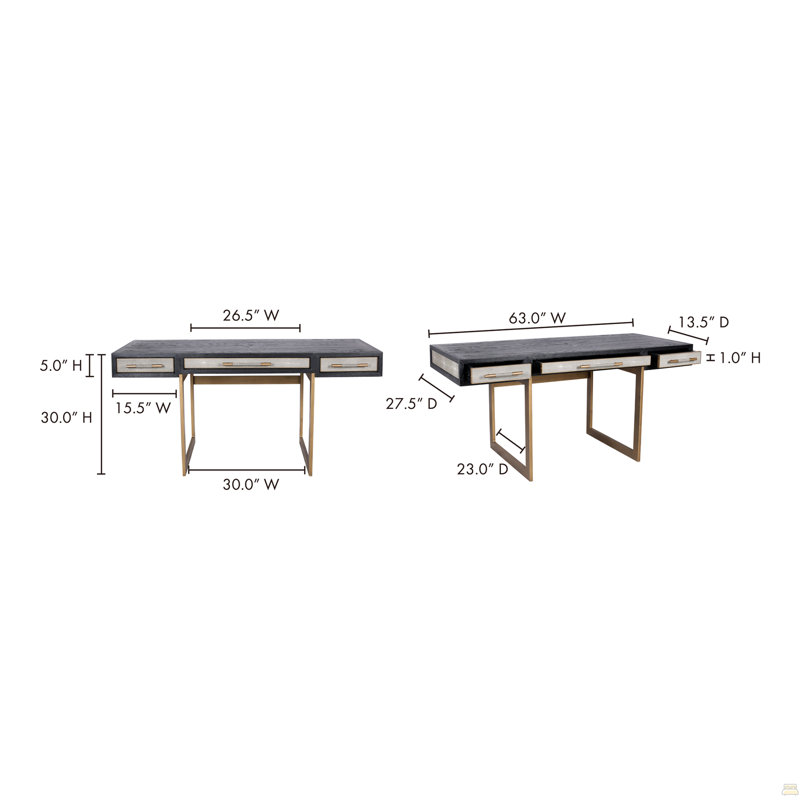 Bureau, polyuréthane à motif chagrin avec structure en chêne noir massif, gris
