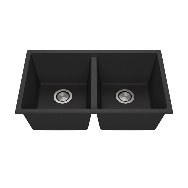 Évier de cuisine à double cuve 50/50 avec drain en granite Kalac BACIA Granistone pour installation encastrée ou encastrée