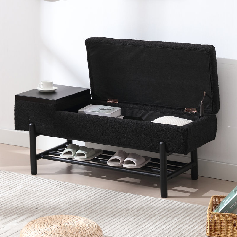 Mehrie Fabric Upholstered Storage Bench, Black