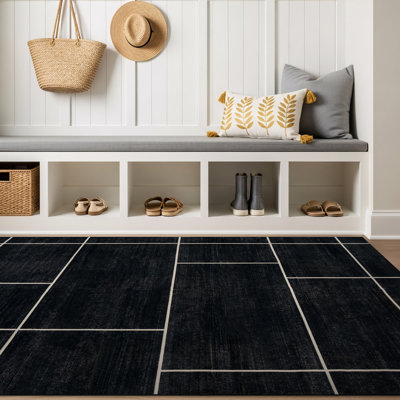 Tapis noir antidérapant Windowpane Grid