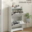 Armoire à chaussures mince pour le vestibule, 2 tiroirs et tablettes réglables, pouvant accueillir 8 paires, rangement d'aspect blanc délavé dissimulé