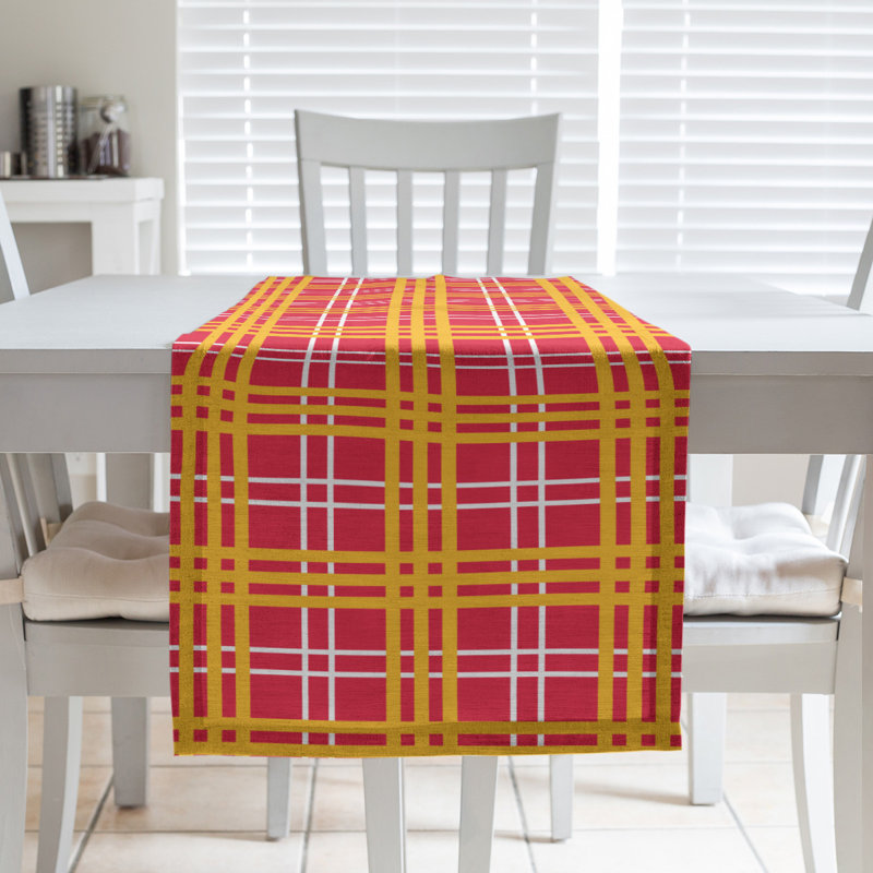 Paid Polyester Table Runner, 90" L x 16" W, Red/Gold