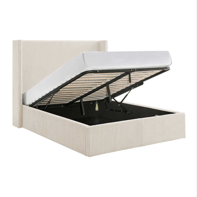 Upholstered Ottoman Storage Bed, Cream, Kingsize (5')