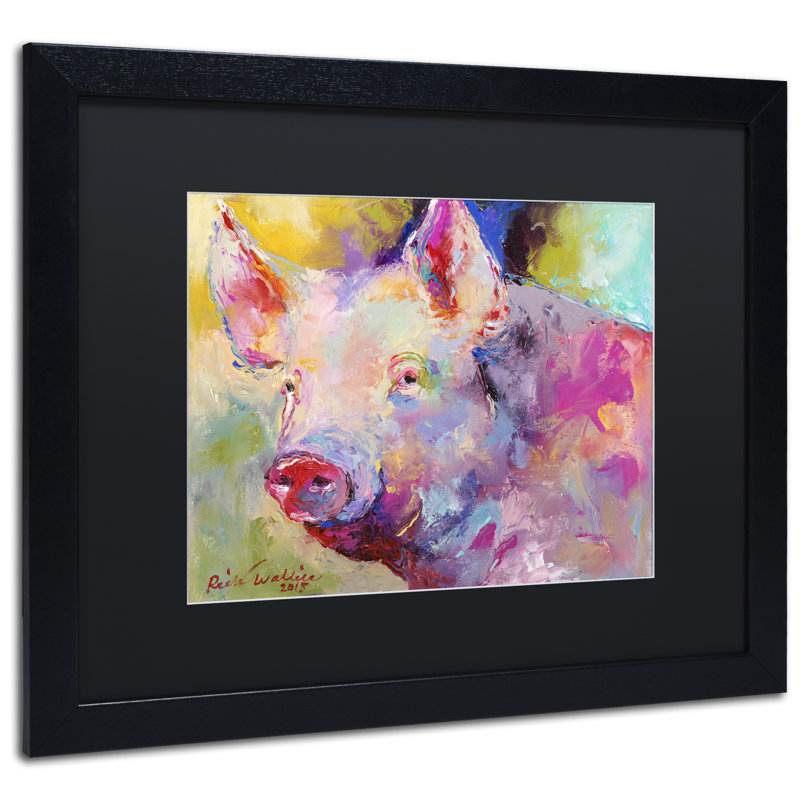 « cochon », reproduction sur toile, H 11 po x l 14 po x P 0,5 po, Noir, Cadre noir
