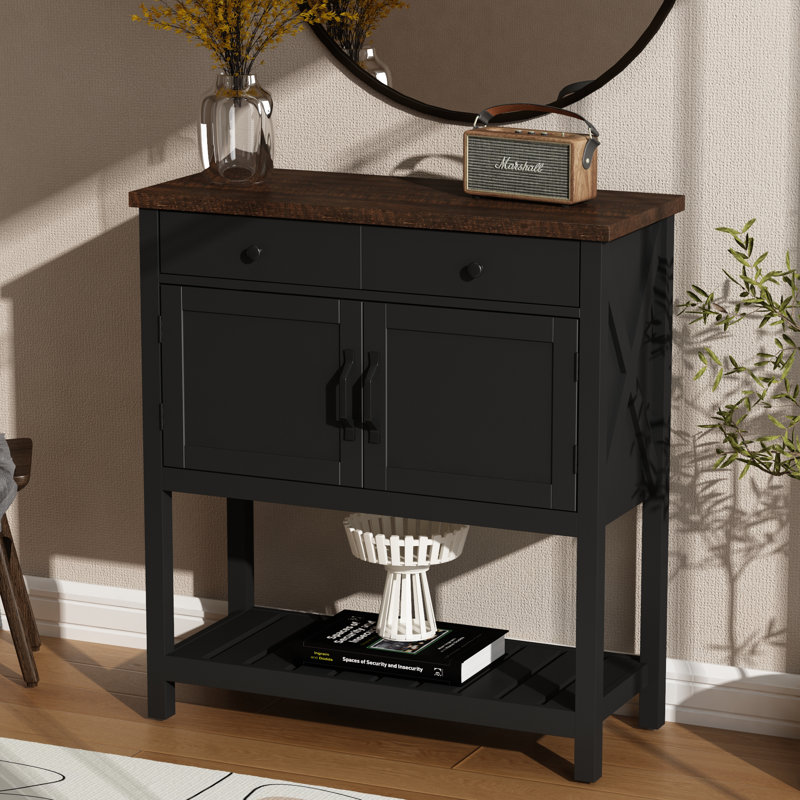 35.8" H Console Table with 2 Doors and Drawer, Dark Brown/Black