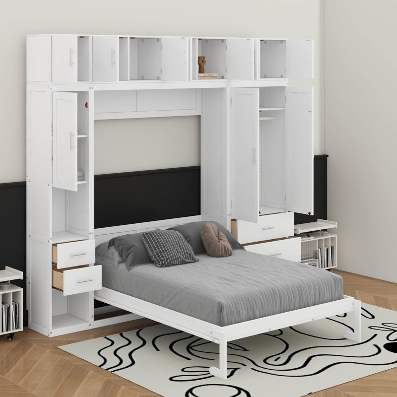Lit escamotable simple avec casiers et armoires