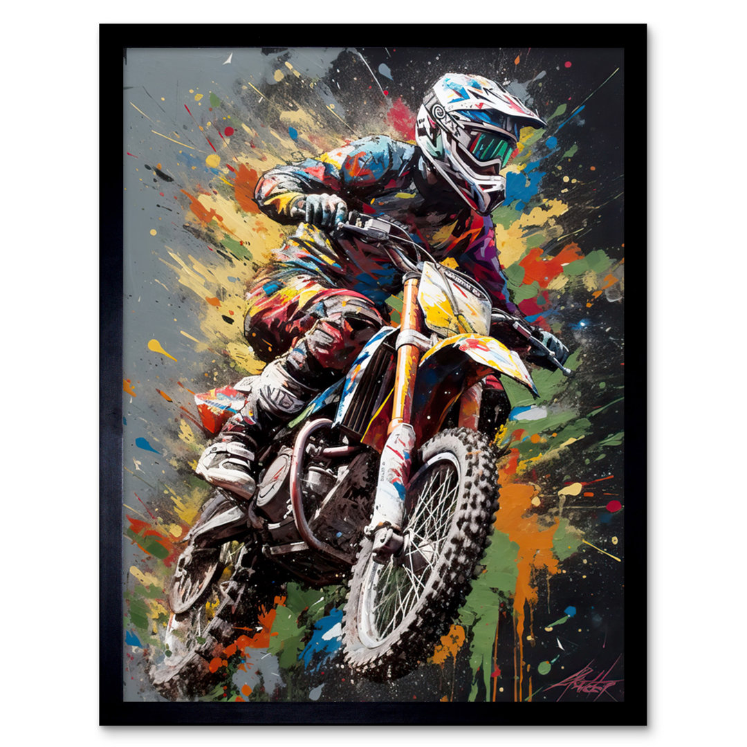 Pratts Dirt Bike Sport Splatter Motocross Rider - Single Picture Frame Print
