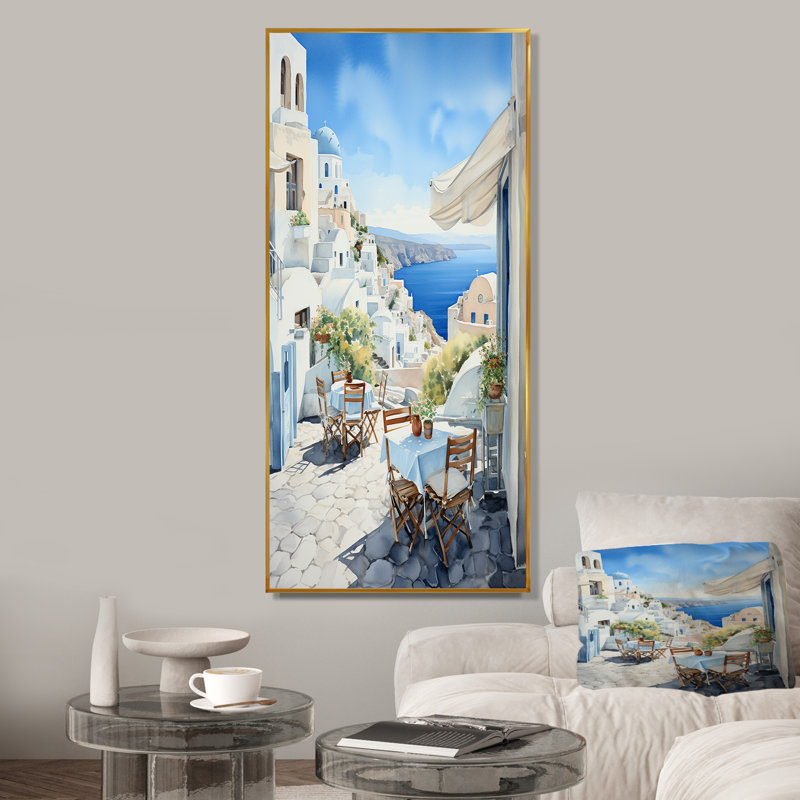 Village côtier de Santorin en Grèce 5 - Grèce, art mural, Cadre flottant doré, H 32 po x l 24 po x P 1 po