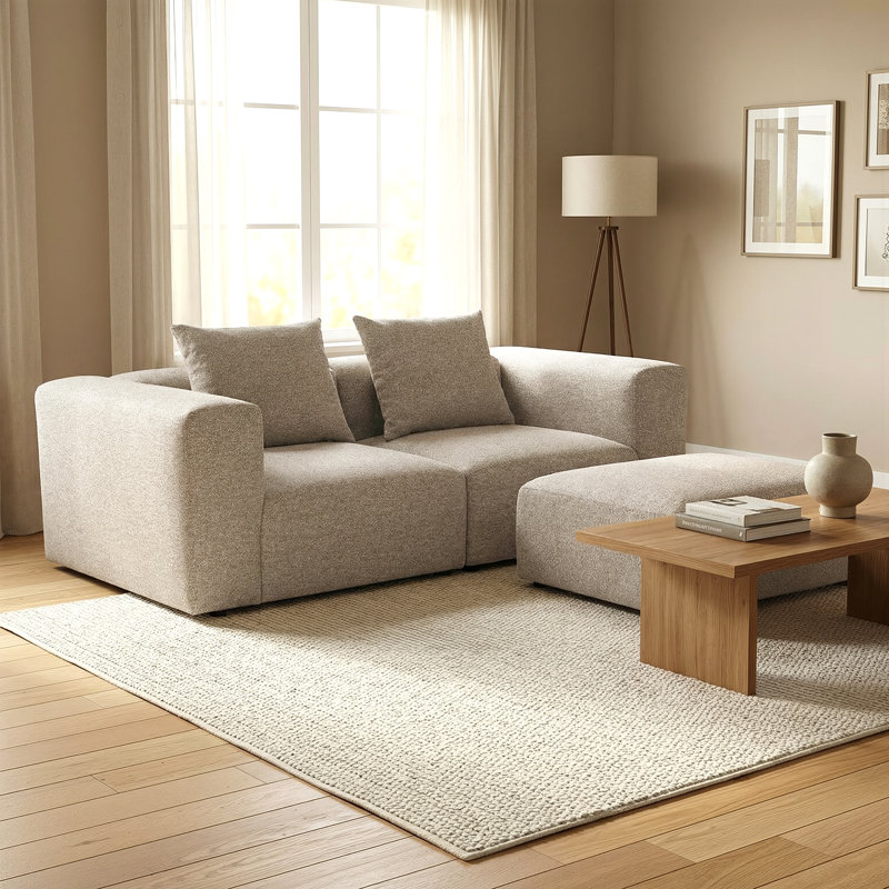 3 Seater Sofa & Chaise, Beige 