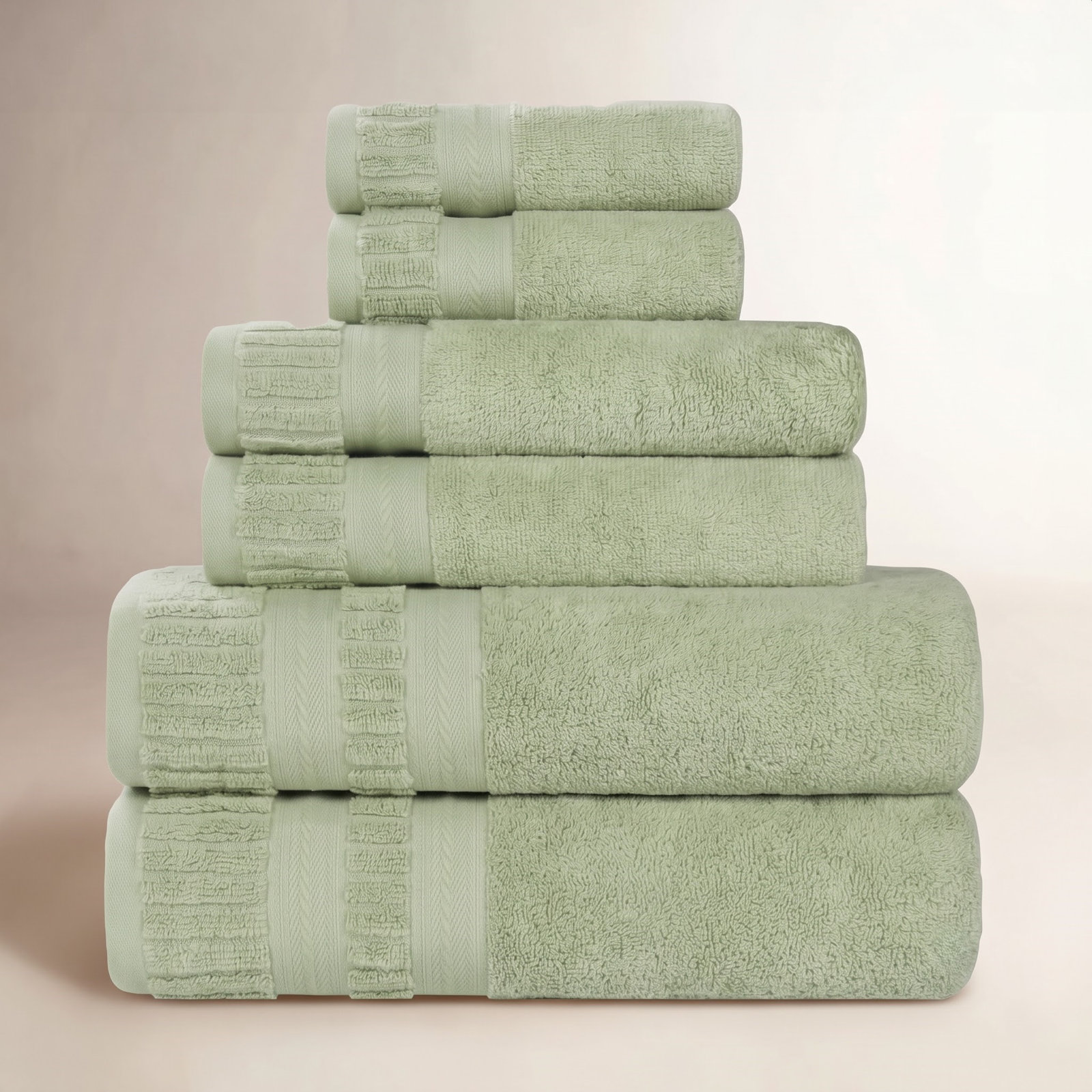 Zero-Twist Cotton Towel Set, Green, 12 Piece Towel Set