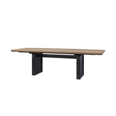 Table à double piédestal avec rallonge, latte et placages, allongée à 106,25 po, finition poivre, couleur brune, fabrication en bois massif, 80 po de profondeur, 40 po de largeur, 29,95 po de hauteur, 186 lb de placage