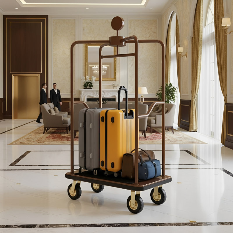 Chariot à bagages pour hôtel d'une capacité de 1500 lb avec plateforme tapissée et roues en caoutchouc silencieuses de 8 po