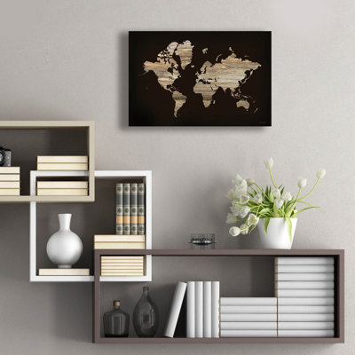  «Wood World Map» par Lori Deiter, art mural en verre acrylique, 24 po x 16 po