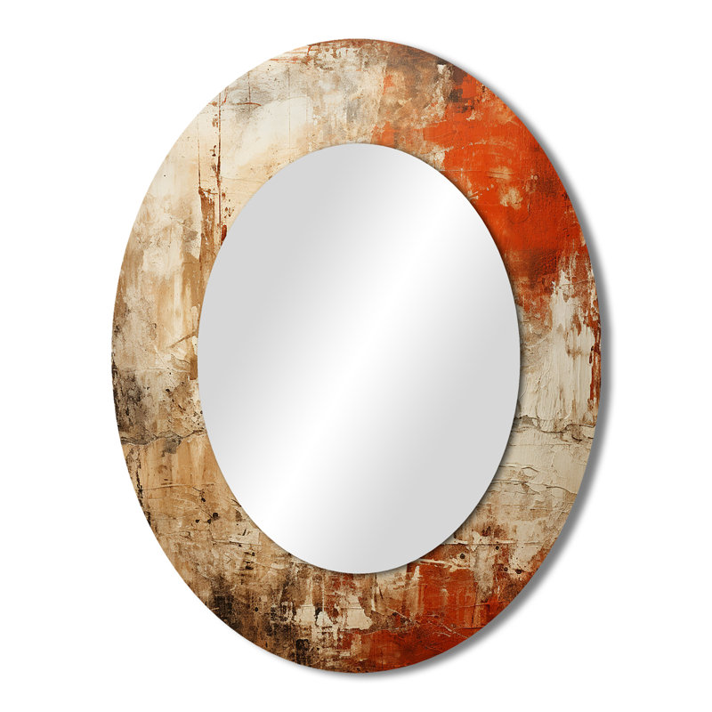 Orange Chaos Collage I - Beige Oval Wall Mirror Decor, 43" H x 33" W