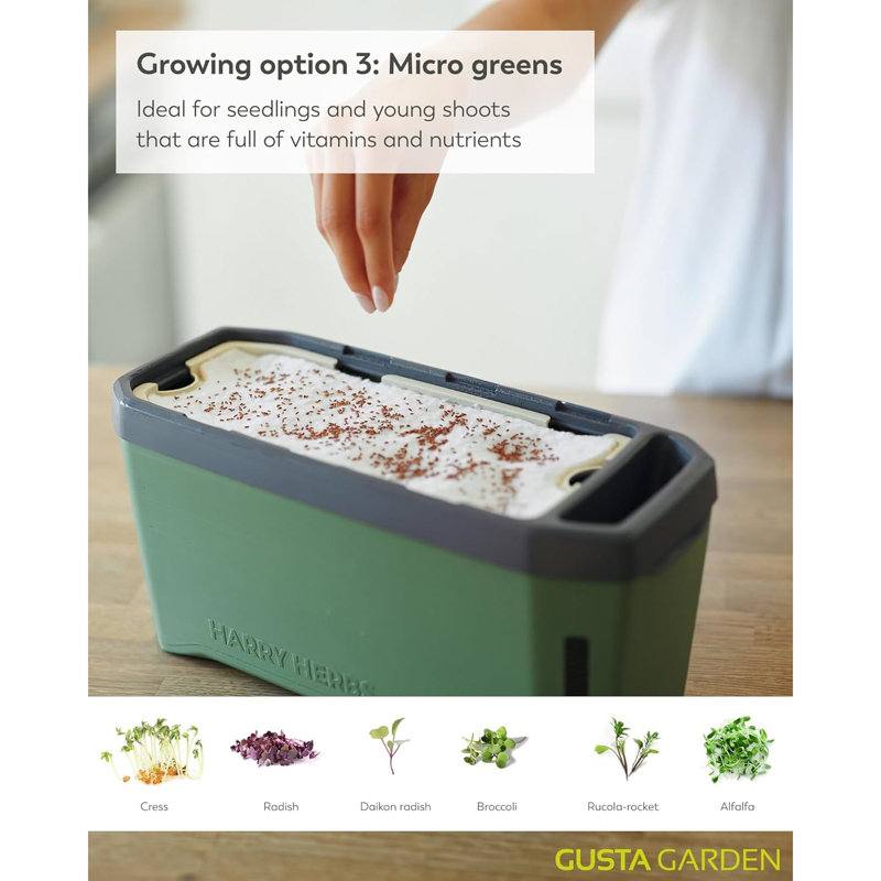 Harry Herbs 4-in-1 Planter Pot for Herbs, Self-watering system, 0.5L water reservoir, 5L soil capacity, Green