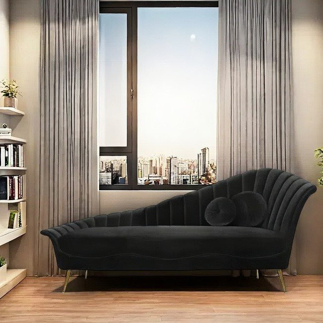 Élégante méridienne incurvée et confortable, Orienté à droite, Noir, noir, noir, noir