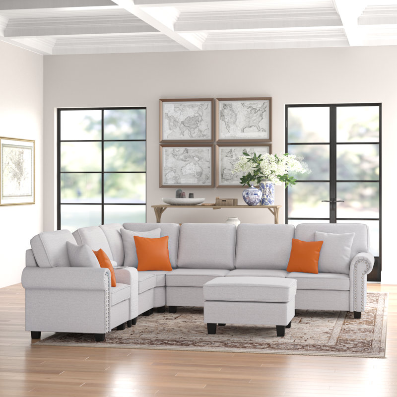 Kettner 136.35" Wide Reversible Modular Corner Sectional with Ottoman, Gray Polyester Blend