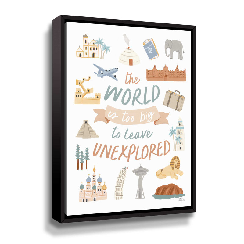 Autour du monde V - Art textuel sur toile, H 32 po x l 24 po x P 2 po, Cadre flottant noir