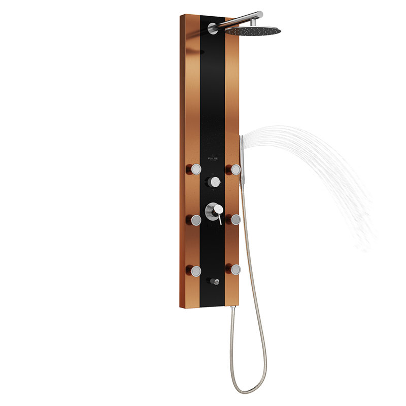 Pomme de douche à jets de pluie Rio 6 po ShowerSpa 6 jets de douche à main et bec de baignoire en verre trempé noir bronze et nickel brossé