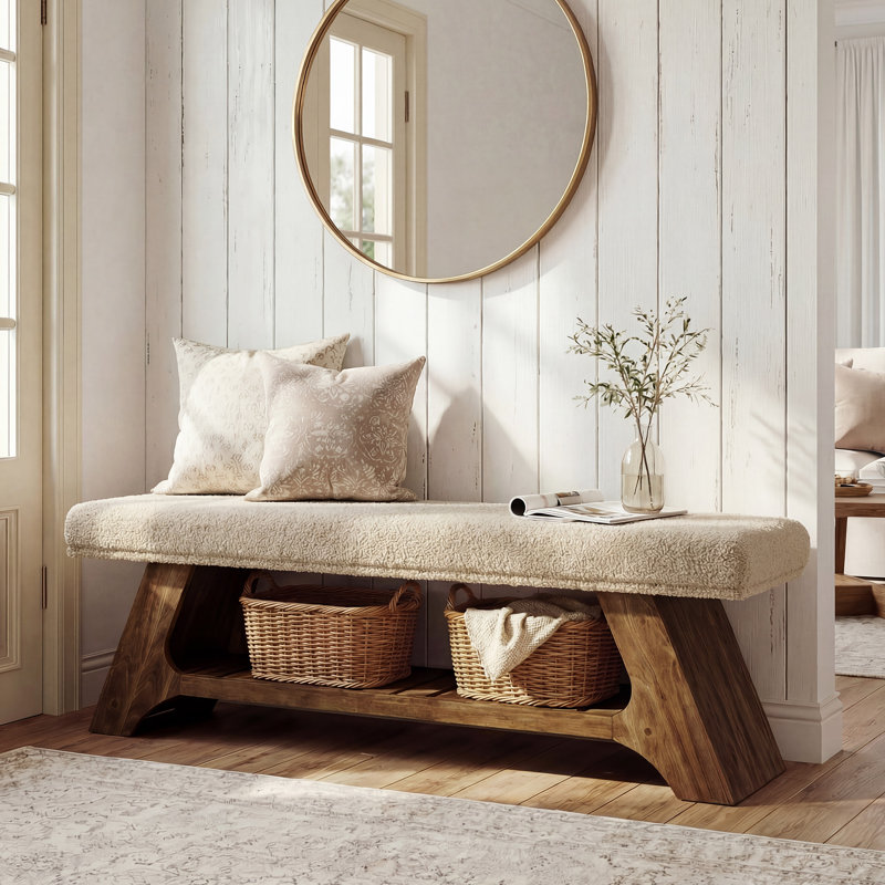 Upholstered Bench with Shoe Storage