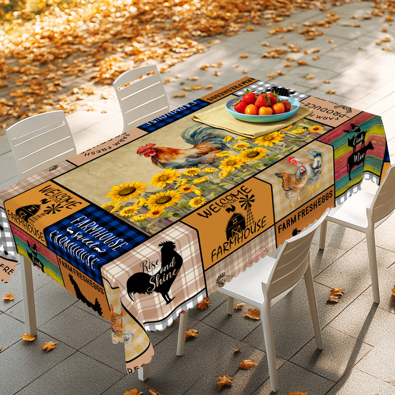 1pc Rustic Farmhouse Rooster Tablecloth, Vintage Rooster Theme Table Cover, Rectangular & Round Tablecloths For Parties, Picnics, Cafes & Family Gatherings, Durable Polyester Decorative Table Cloth Setting, Room & Outdoor Decor, Kitchen Accessories