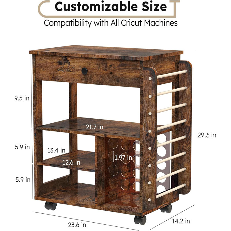 Leeara 23.6'' x 14.2'' Craft Table with Wheels, Brown