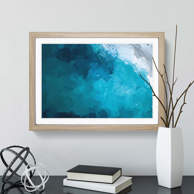 Wave Against Swanbourne Beach in Abstract - Picture Frame Graphic Art Print, Oak, 50cm H x 76cm W x 2cm D