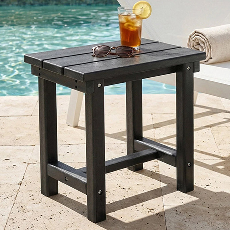  Outdoor All Weather Patio HDPE Side Table, Little Stool, Black